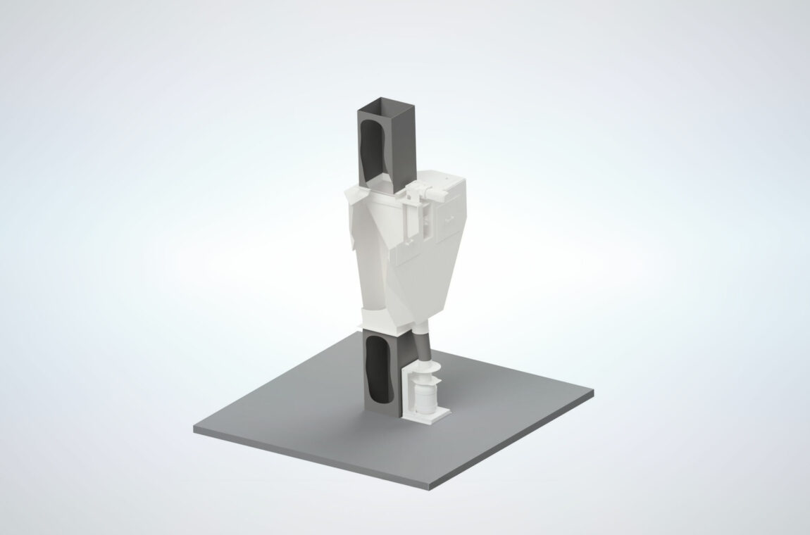 3D graphic downpipe sampler - cut to visualize the product flow