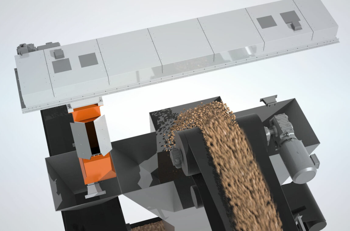 Our spoon sampler or slotted vessel sampler installed in a system for bulk solids - the device is in the waiting position outside the product flow