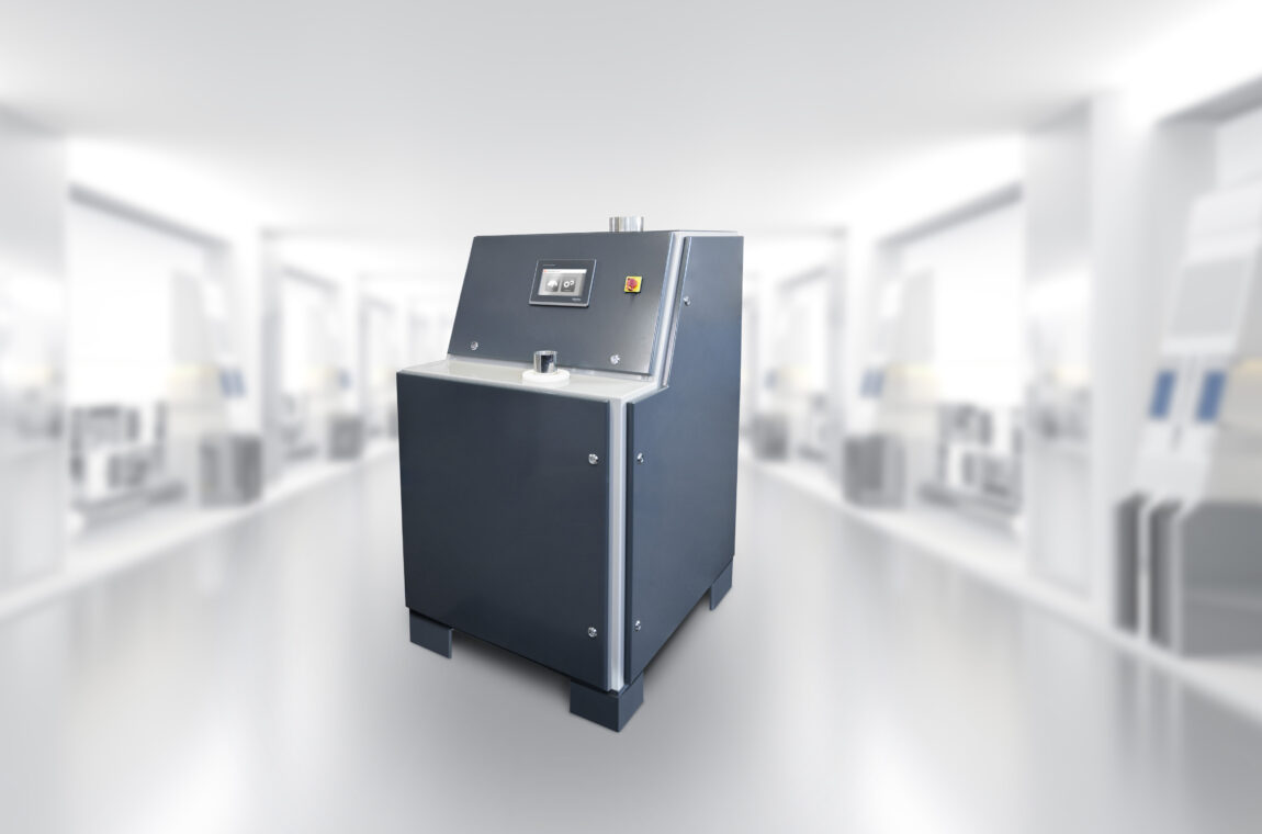 The automatic SIEBTECHNIK TEMA vibratory disk mill TS 1000 A - fill in the sample, grind and remove the ground sample in the beaker. The grinding vessel no longer needs to be removed