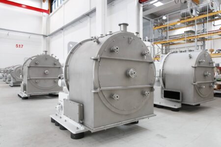 SIEBTECHNIK sieve screw centrifuge CONTURBEX H700 for lactose - hall view with several machines