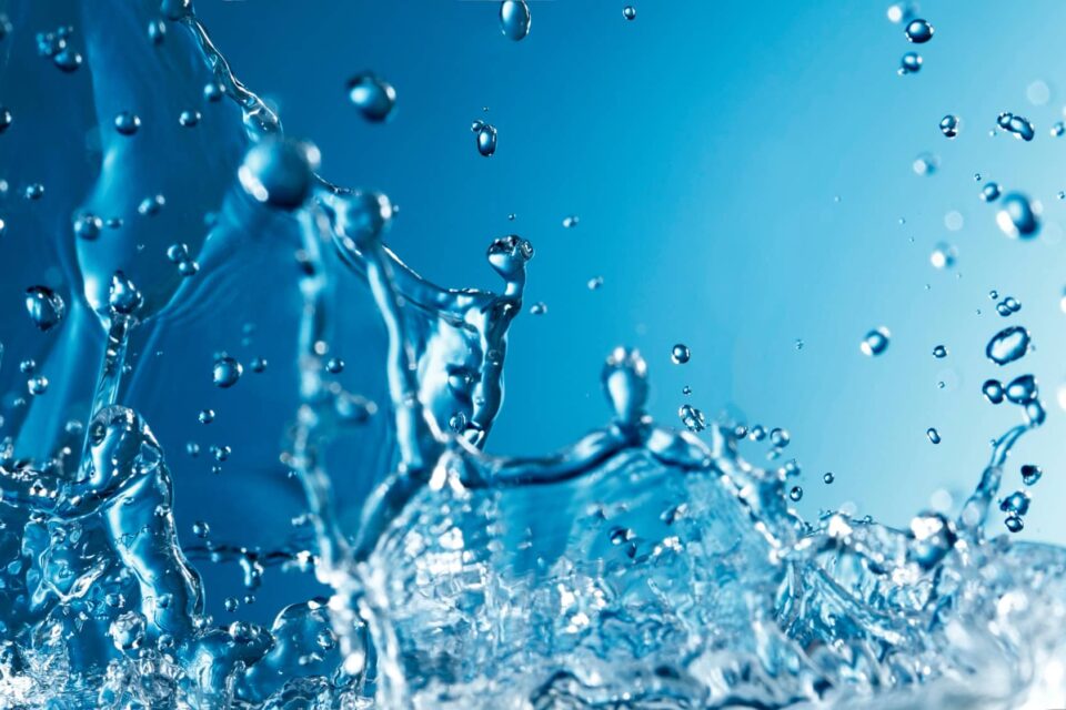 Water - clean water splashes upwards. You can see the movement and a few flying drops of water