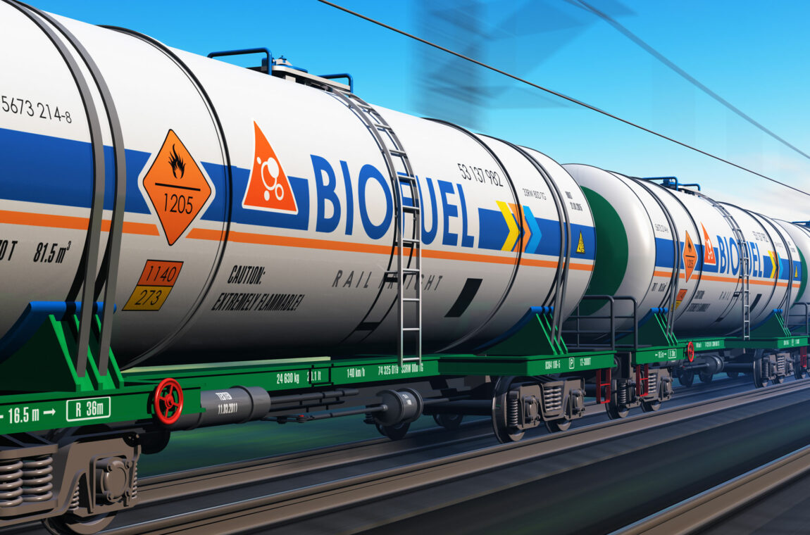 A freight train transports biodiesel