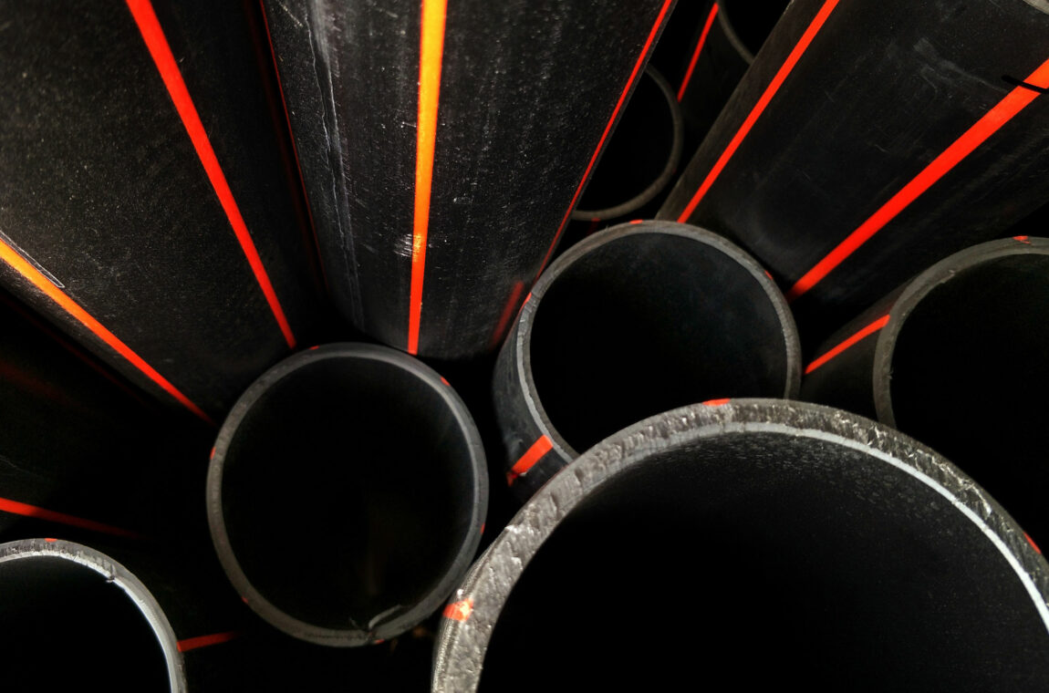 Close-up of HDPE (High Density Polyethylene) pipes